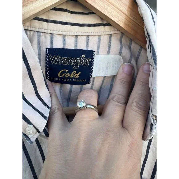 Wrangler Gold Men's Vintage Shirt Single Needle Long Sleeve Stripe Size LARGE - Picture 4 of 6